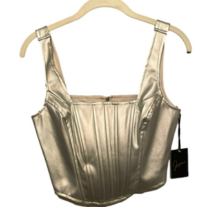 NWT JAPNA SILVER METALLIC VEGAN LEATHER CROP TOP SIZE M